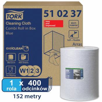 Tork W1/2/3 Czyściwo włókninowe w roli wielozadaniowe 152m/32cm 1-warstwowe Niebieskie Premium